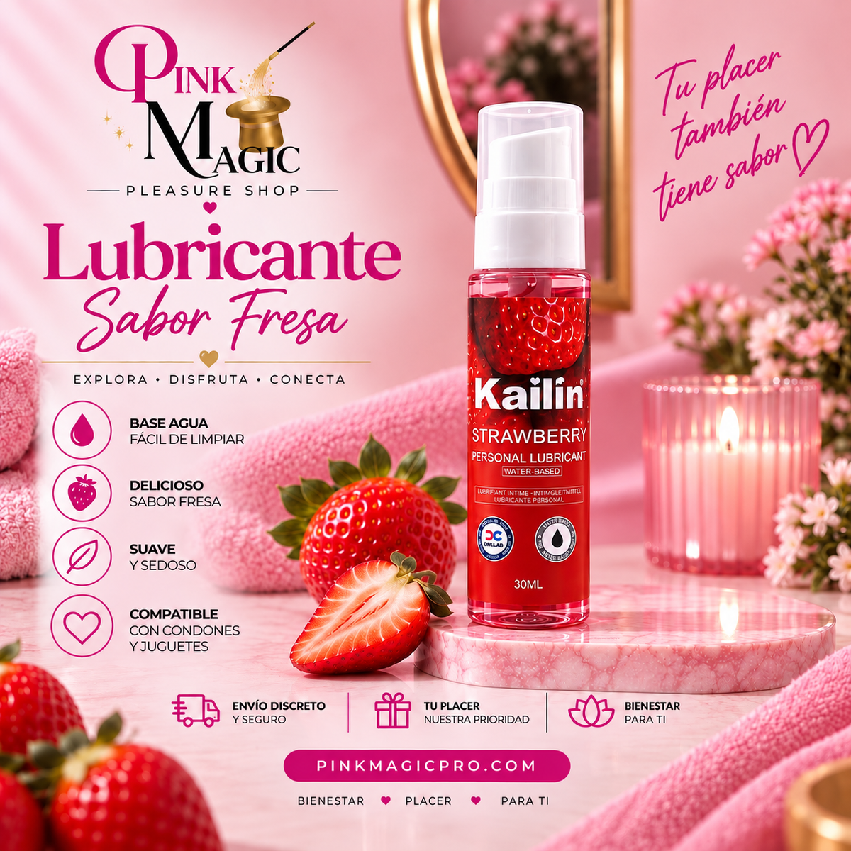 Pink Magic – Lubricante Íntimo Sabor Fresa (30 ml) 🍓✨