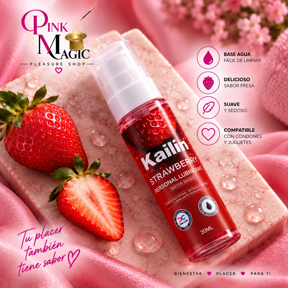 Pink Magic – Lubricante Íntimo Sabor Fresa (30 ml) 🍓✨